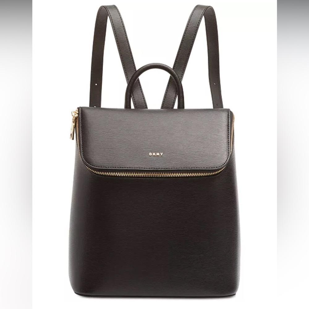 Dkny Bryant Top Zip Backpack Black Gold Hard Wear Like New Roomy Bag Stylish